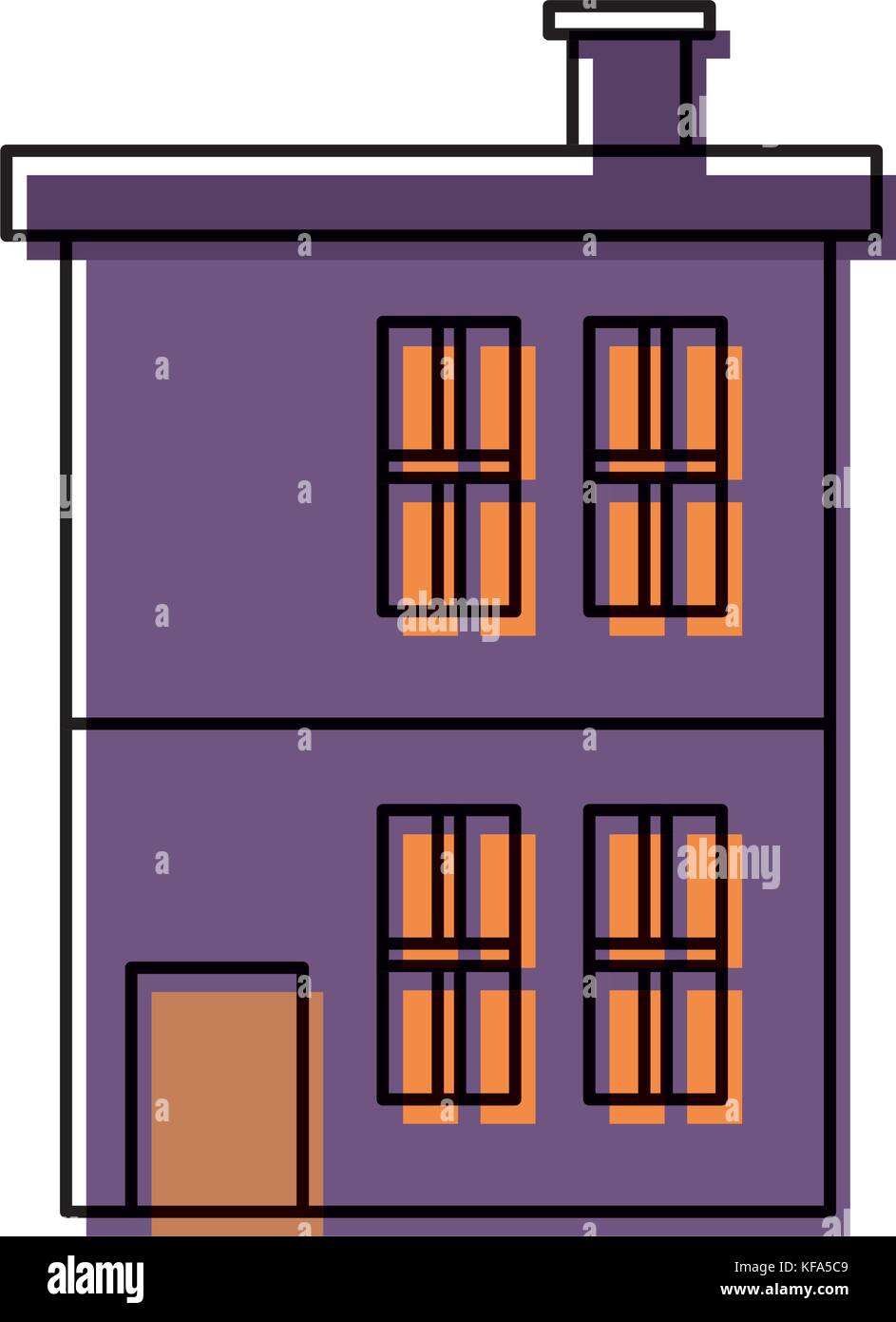 flat line colored building over white background vector illustration ...