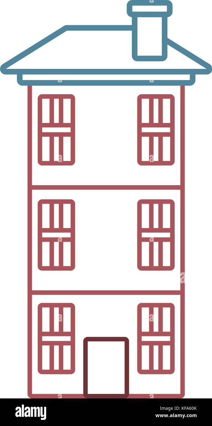 flat line colored building over white background vector illustration ...