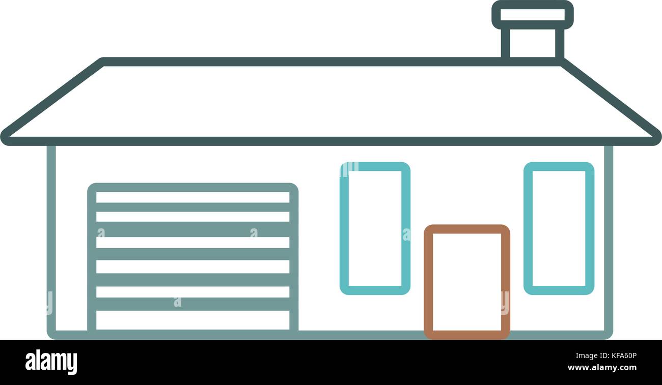 flat line colored house over white background vector illustration Stock ...