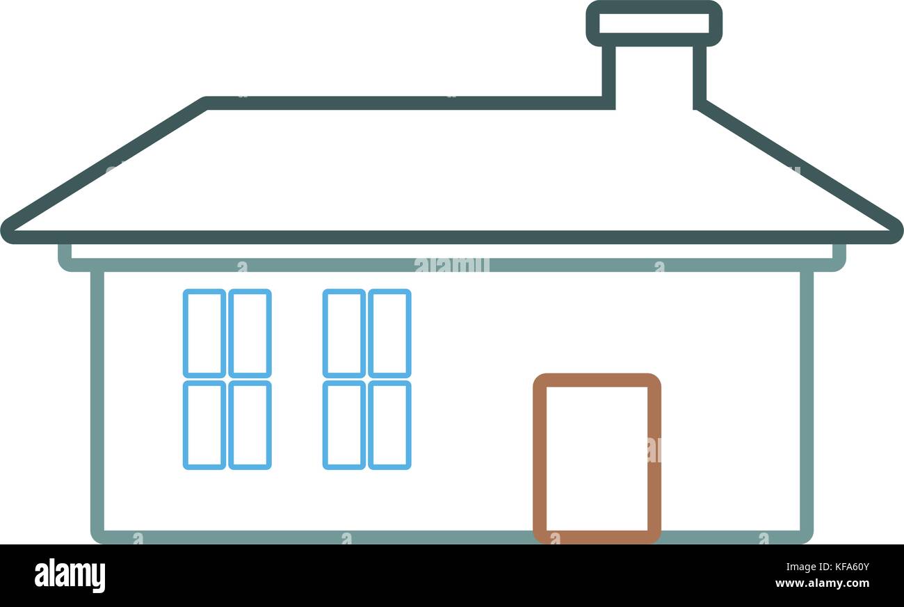 flat line colored house over white background vector illustration Stock ...