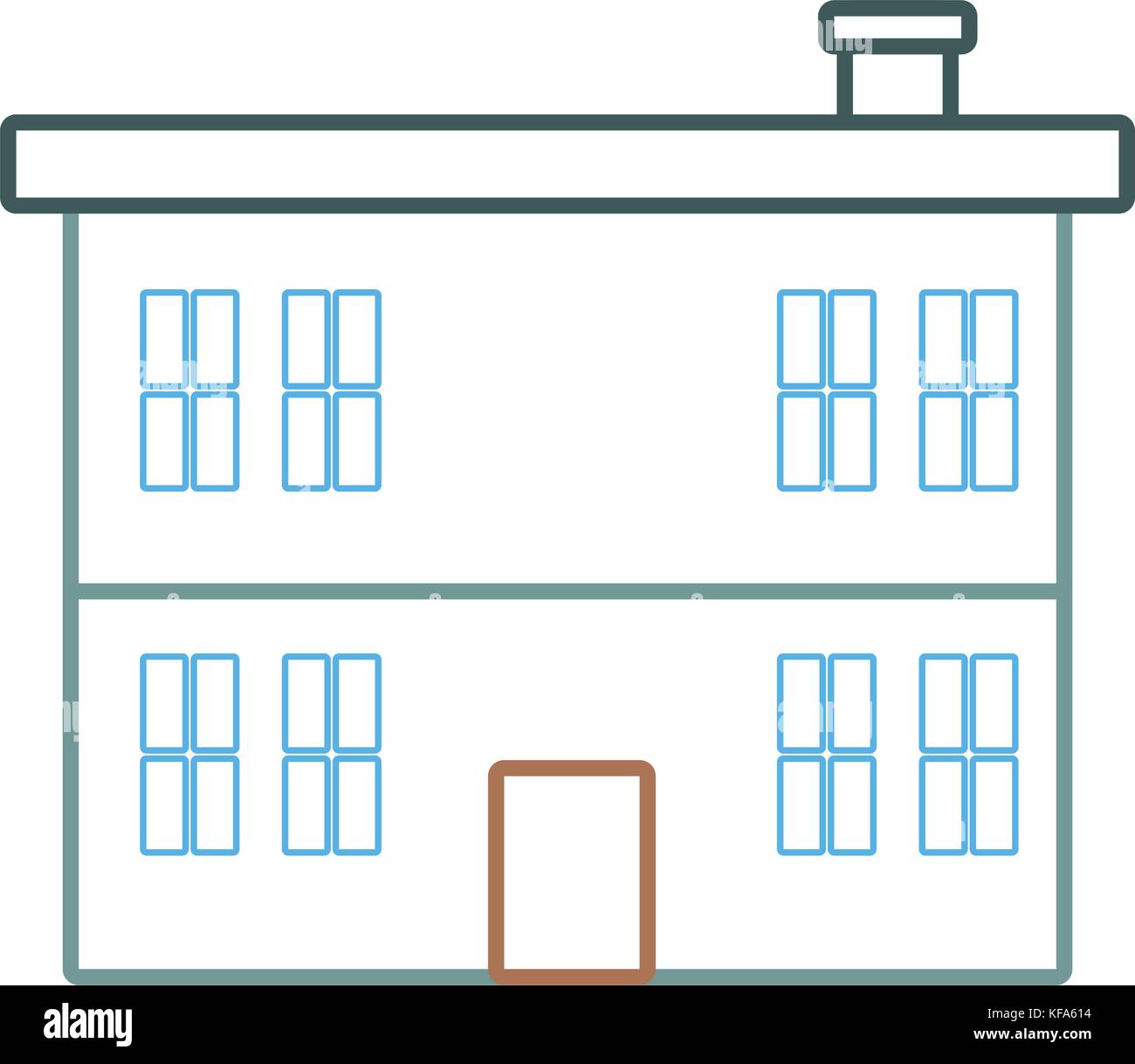 flat line colored building over white background vector illustration ...
