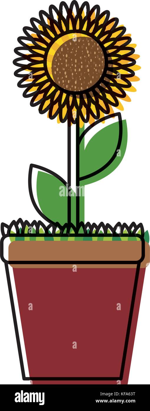 beautiful flower in a pot icon over white background vector ...