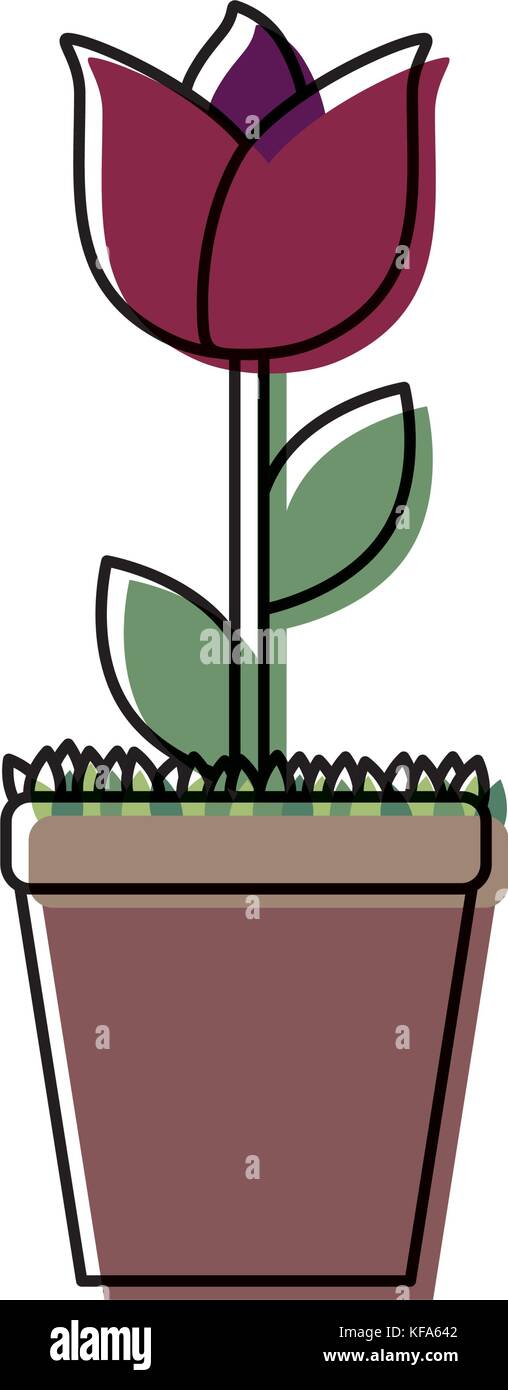 beautiful flower in a pot icon over white background vector ...