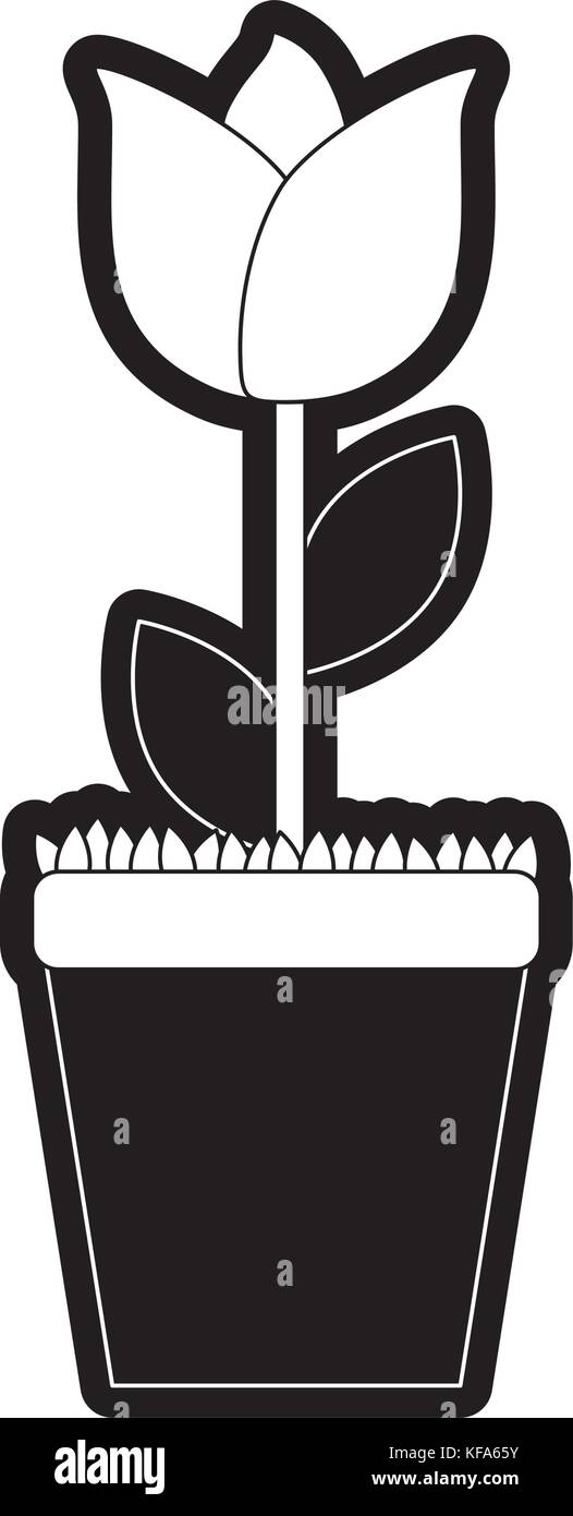 beautiful flower in a pot icon over white background vector ...
