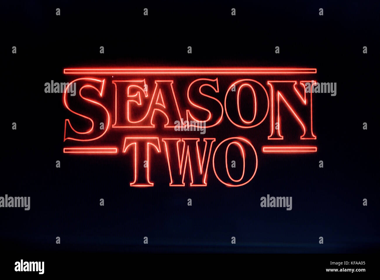 LONDON, UK - OCTOBER 26th 2017: Stranger things title logo photographed on a computer screen. Stock Photo