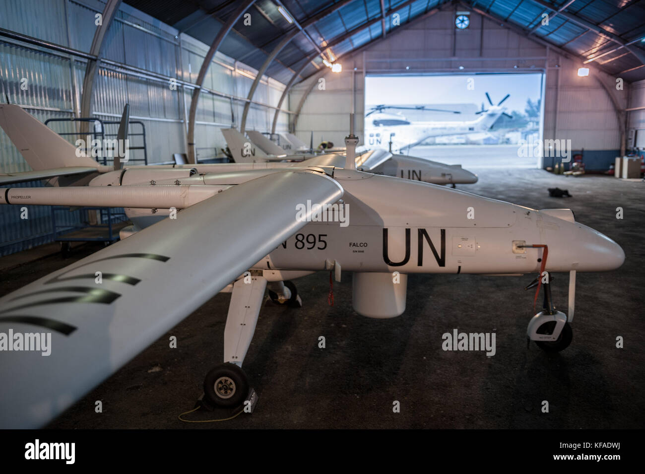 United Natiions surveillance drones in Goma, Democratic Republic of Congo Stock Photo