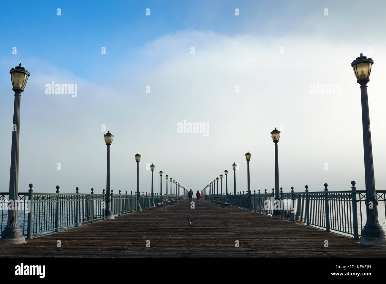 Rolling Sea Fog Passes Pier 7 In San Francisco, California. Stock Photo