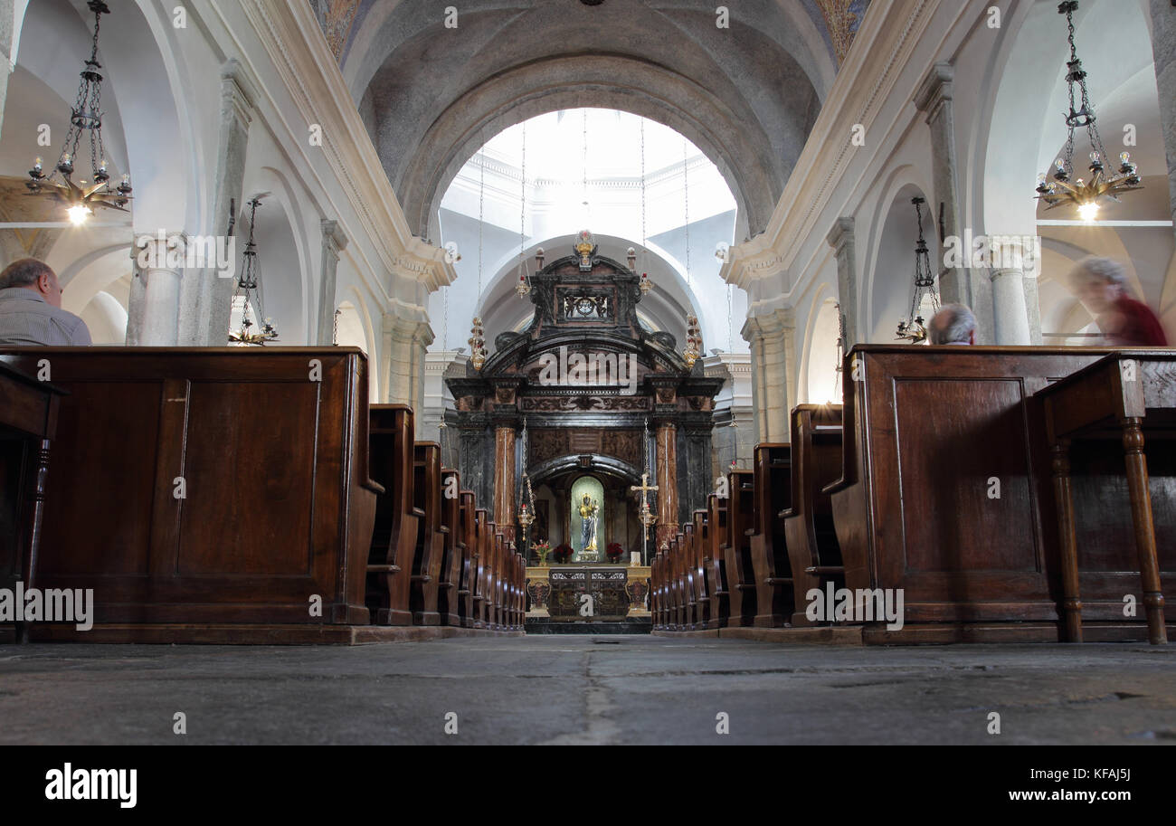 OROPA, ITALY -  JUNE  16, 2017:  people in the Sanctuary of Oropa ancient Roman Catholic Church in Biella, Piedmont Stock Photo