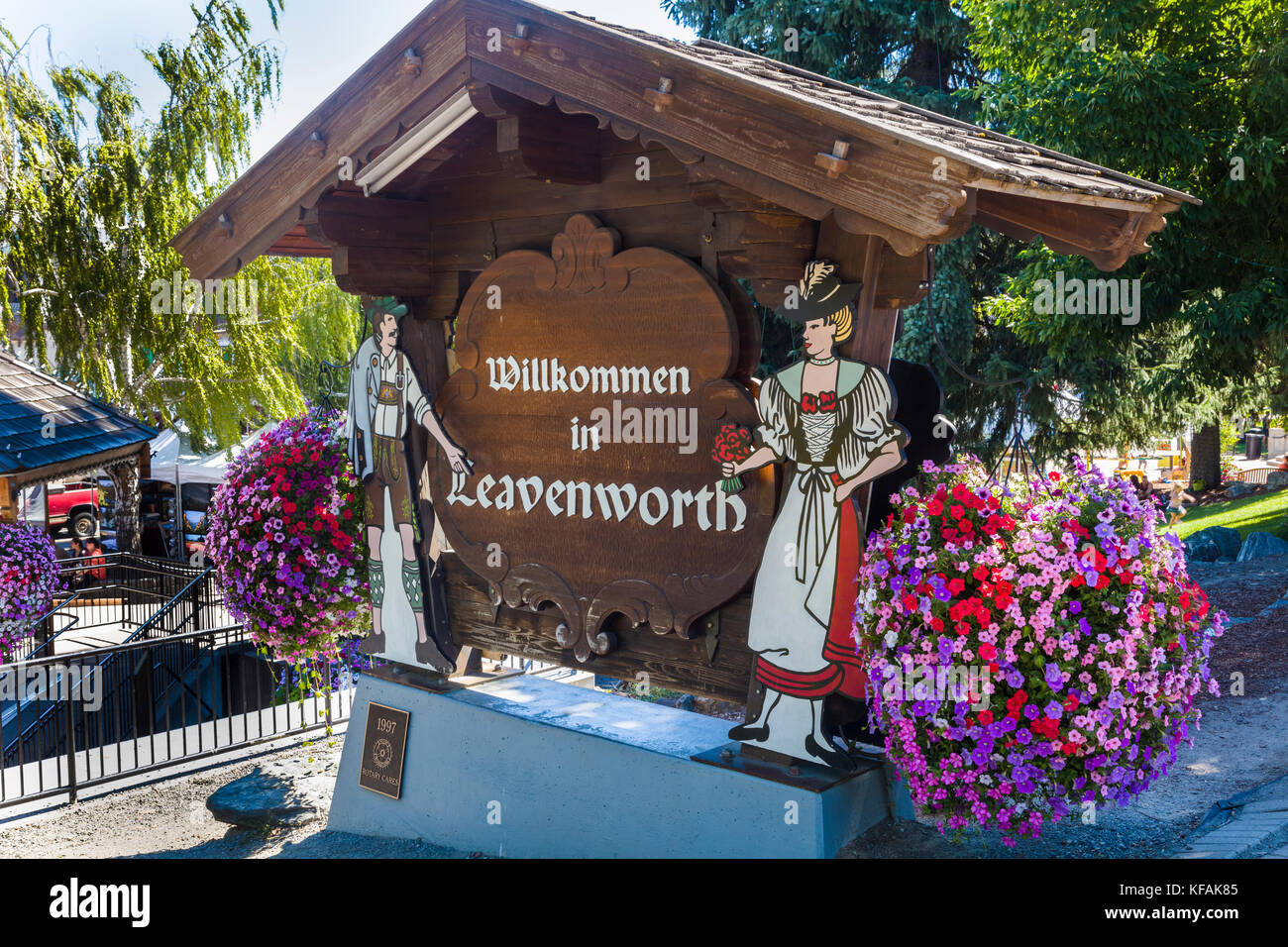 Leavenworth a Bavarian-styled village in the Cascade Mountains in central Washington State in Chelan County, Washington, United States Stock Photo