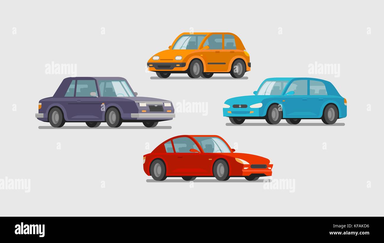 Car set of icons. Vehicle, transport, parking, garage concept. Cartoon vector illustration Stock Vector