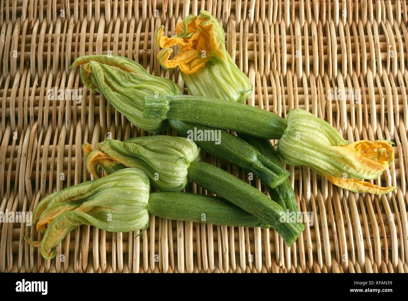 Still Life With Zucchini Flowers Stock Photo