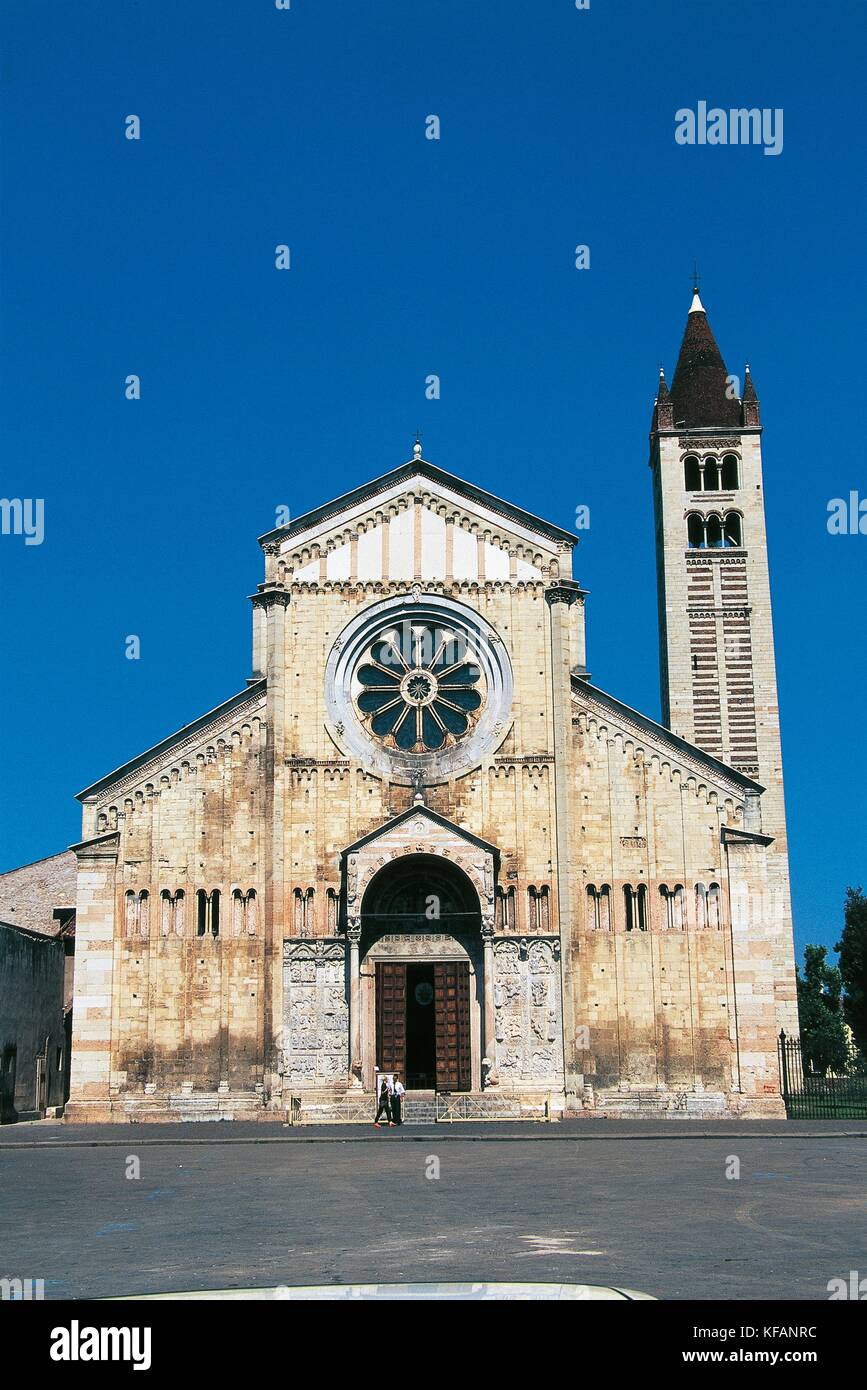 Facade of a cathedral, Basilica of St. Zeno, Verona, Region