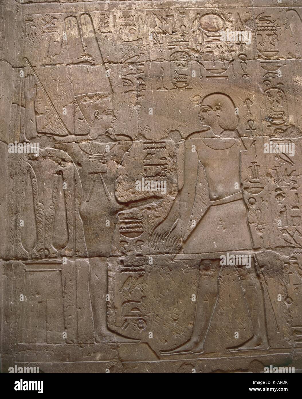 Egypt, Ancient Thebes (UNESCO World Heritage List, 1979). Luxor. Temple of Amon. Shrine of Alexander the Great (356-323 BC). Relief of Alexander before god Min Stock Photo