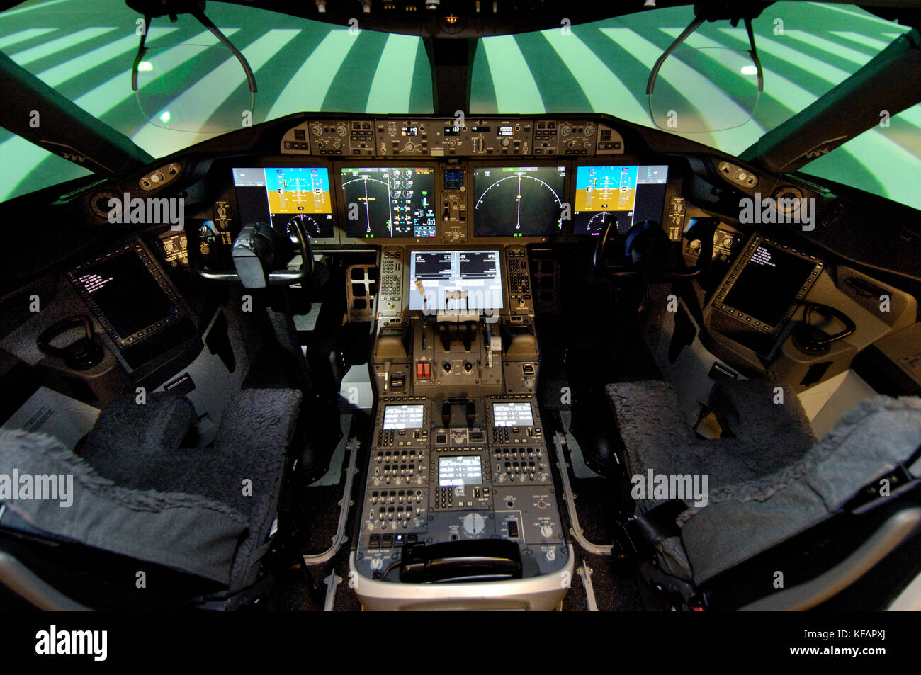 the E-CAB Engineering CAB cockpit simulator with HUD Head-Up Displays during Dreamliner avionics visual interface systems programming and testing at t Stock Photo