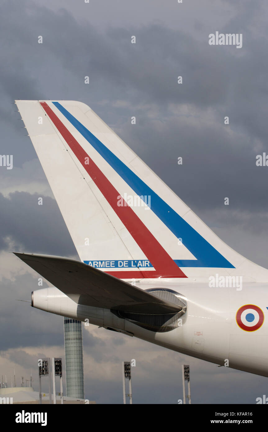 tail of a France - Air Force Armee de l'Air Airbus A340-212 Stock Photo