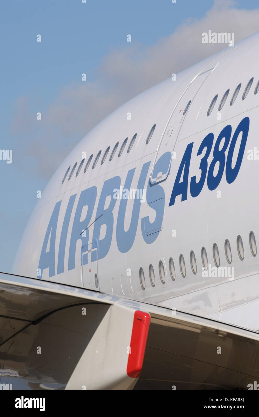 the Airbus A380-841 in the static-display at the Paris AirShow 2007 Salon-du-Bourget Stock Photo