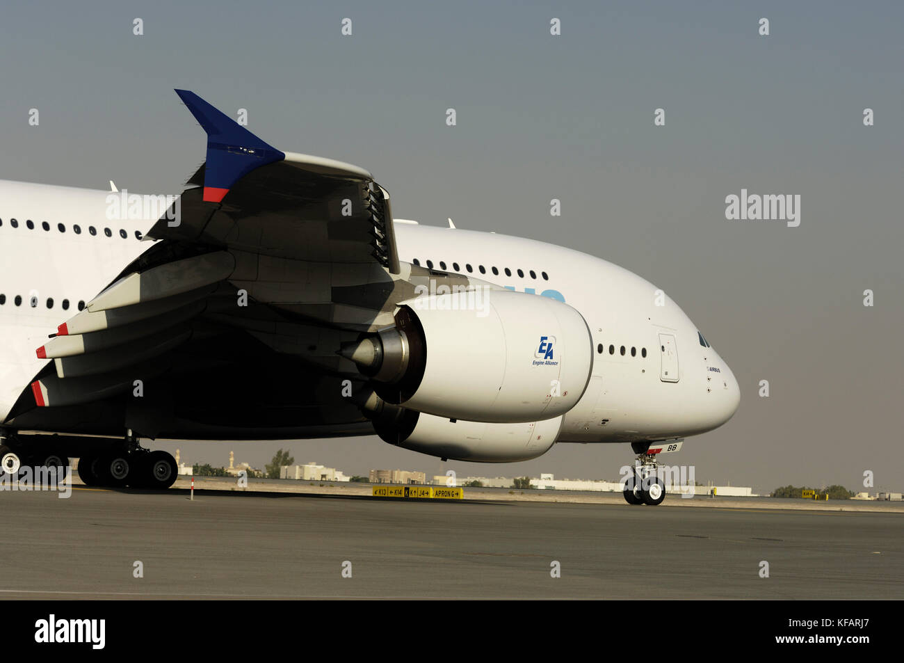 engines and forward fuselage of the Airbus A380-800 at the Dubai AirShow 2007 Stock Photo