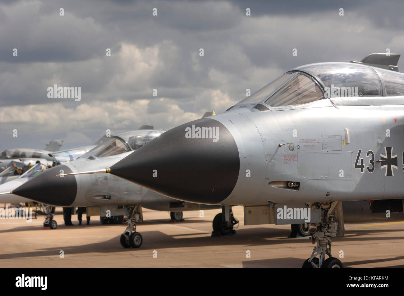 noses of German Air Force Luftwaffe Panavia Tornado IDSs parked in the static-display at the 2009 Royal International Air Tattoo RIAT RIAT airshow Stock Photo