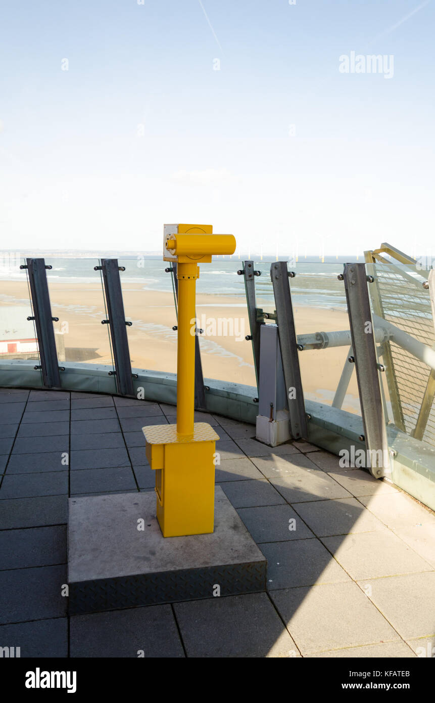 A Yellow Tourist Telescope (Coin Operated Telescope) situated at the Top of Redcar Beacon, Redcar Stock Photo