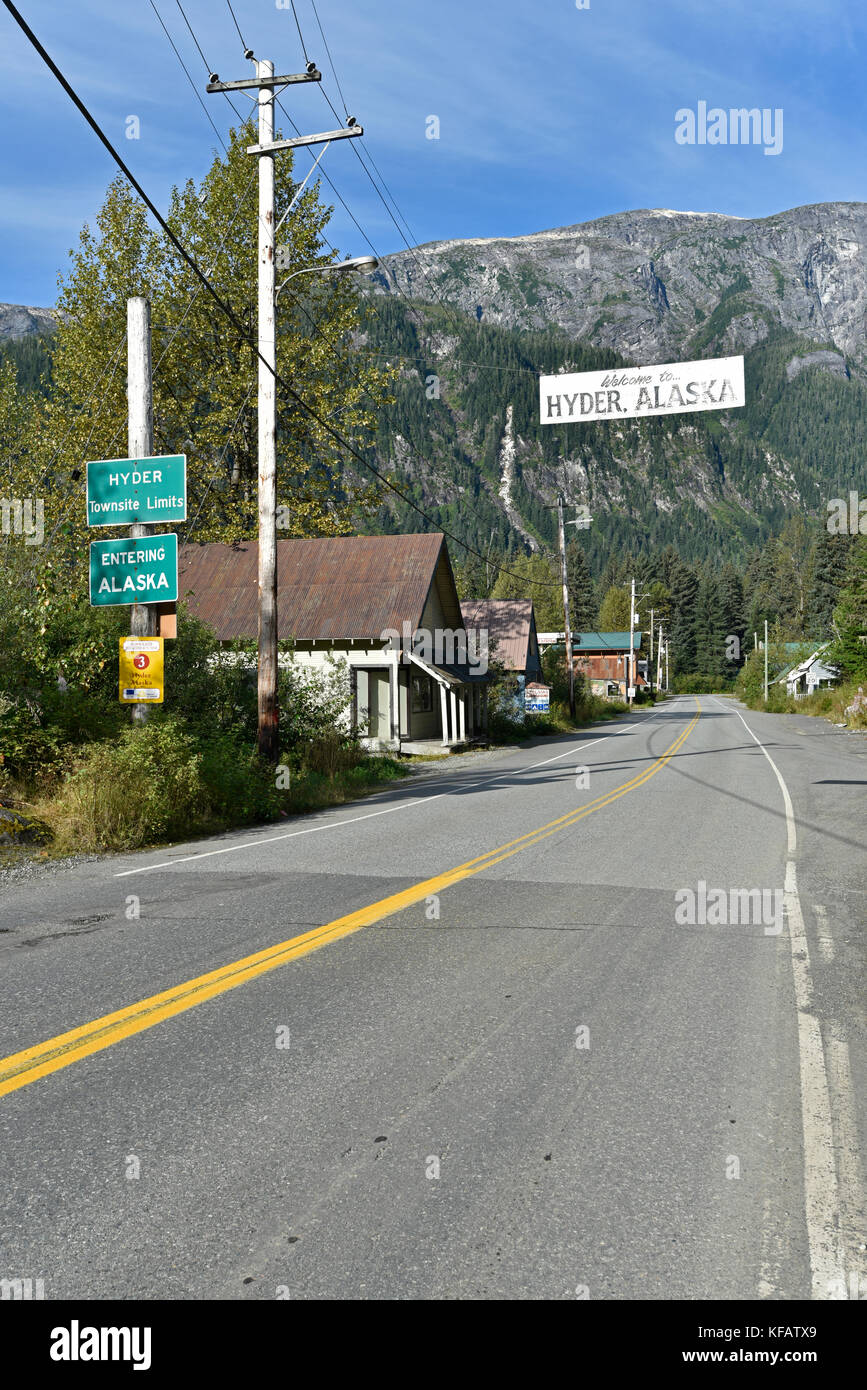 Hyder, Alaska, USA, International Border, Border, Canada Stock Photo