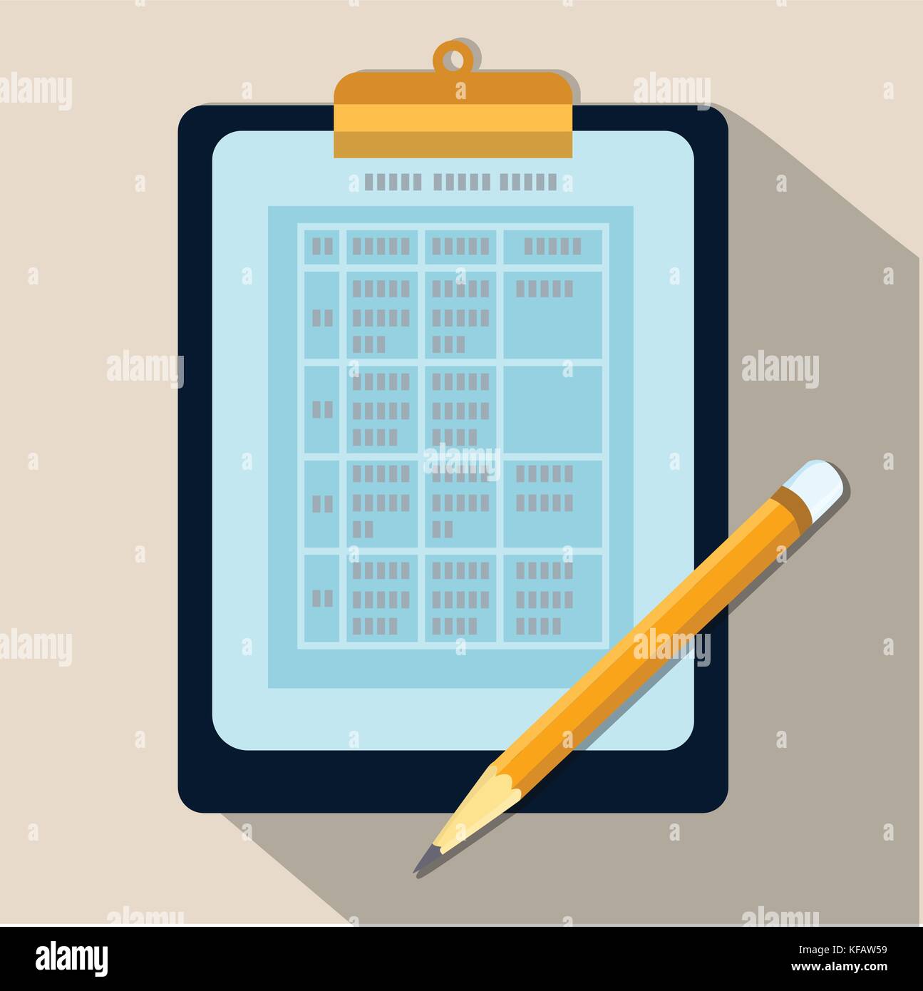 Table of data on Clipboard and pencil, Business document on sheet of