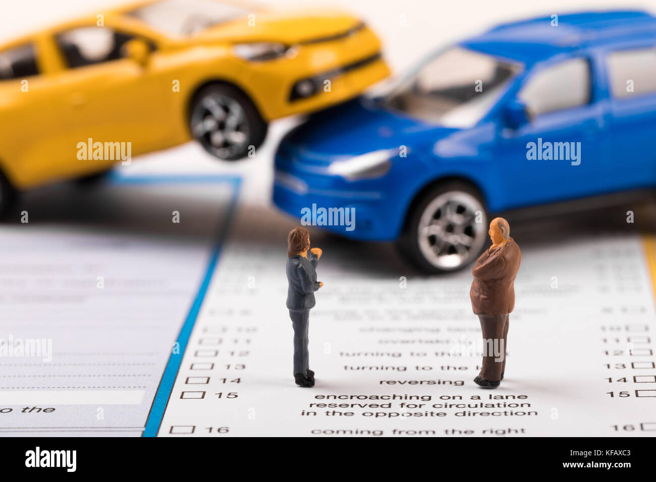 filling the car accident statement after crash concept Stock Photo