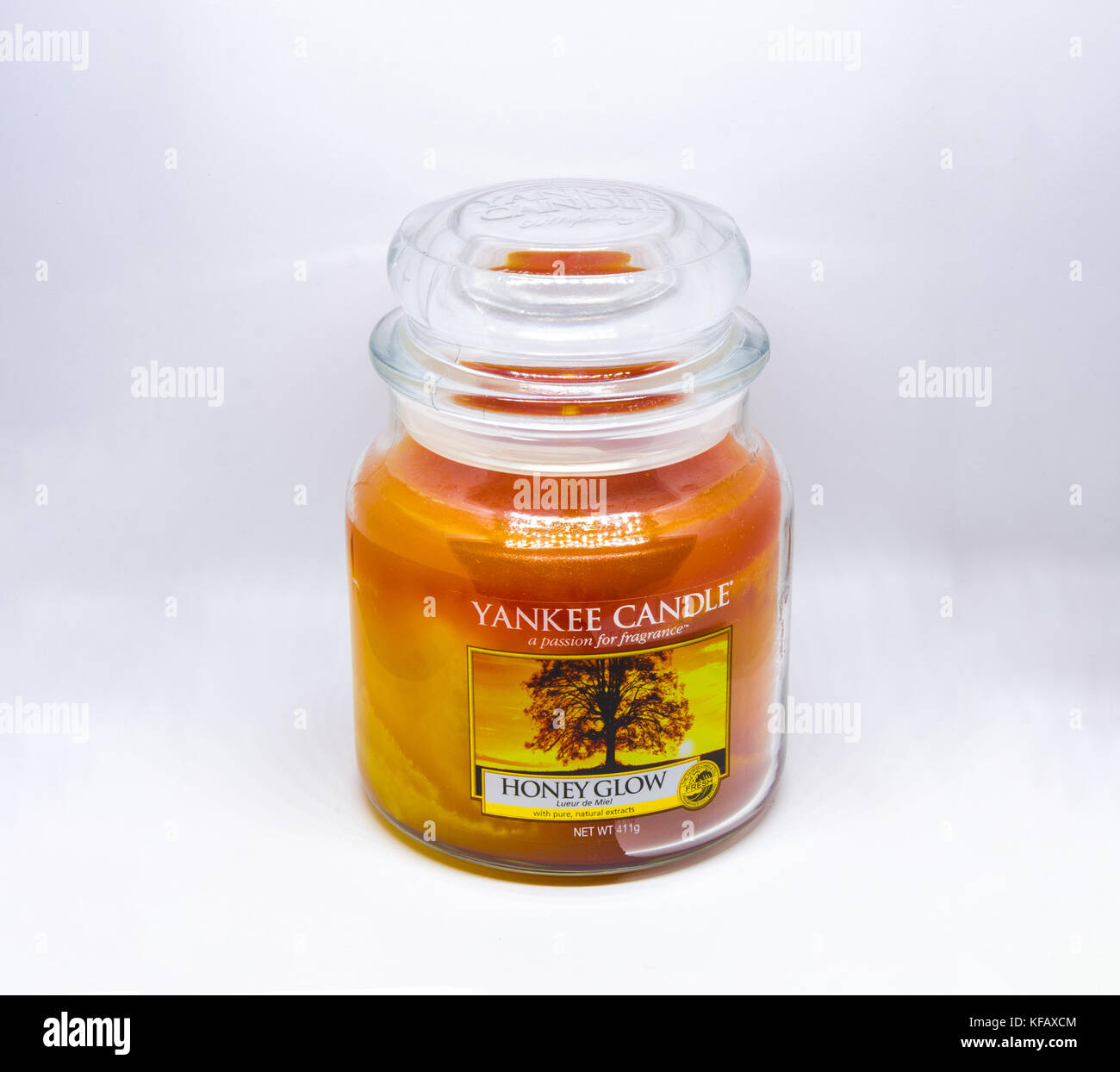 A Yankee Candle in a glass jar. Stock Photo