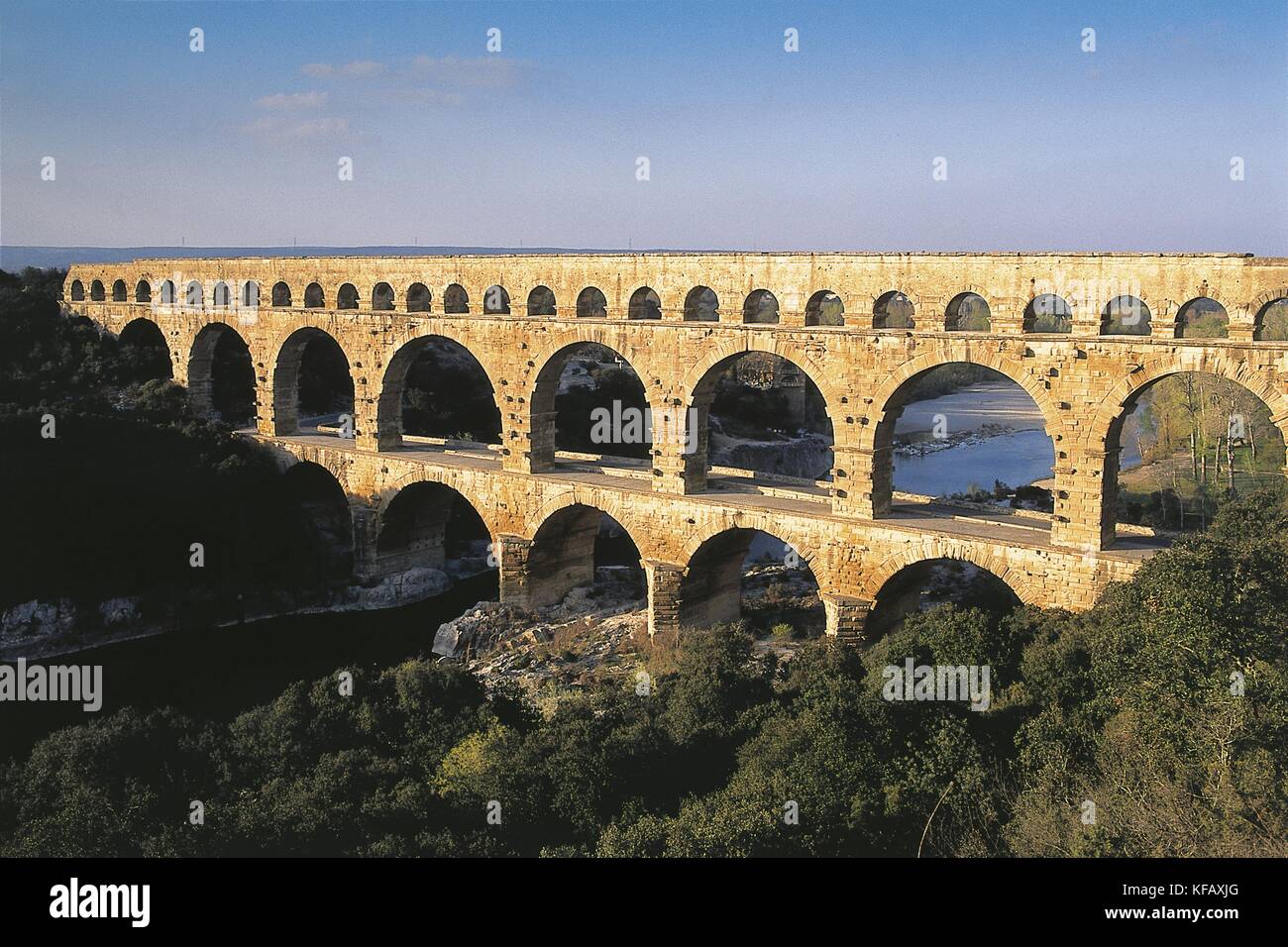 France, Gard, Pont du Gard, Roman aqueduct (UNESCO World Heritage Site, 1985) on Gardon River (19 b.C.) Stock Photo