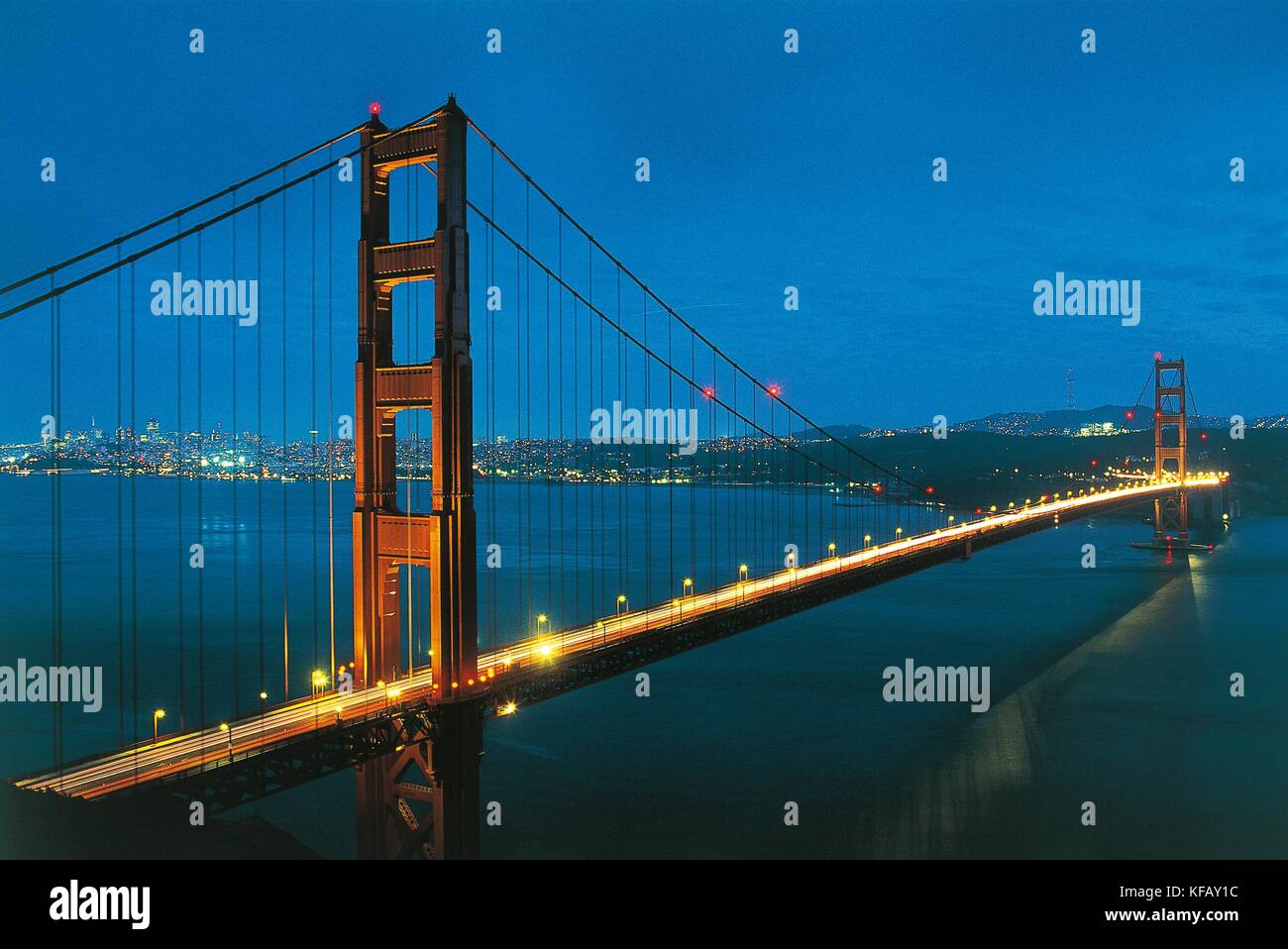 United States Of America California San Francisco The Golden Gate Bridge In The Background To The 1937 San Francisco Bay And The City 'Night Stock Photo