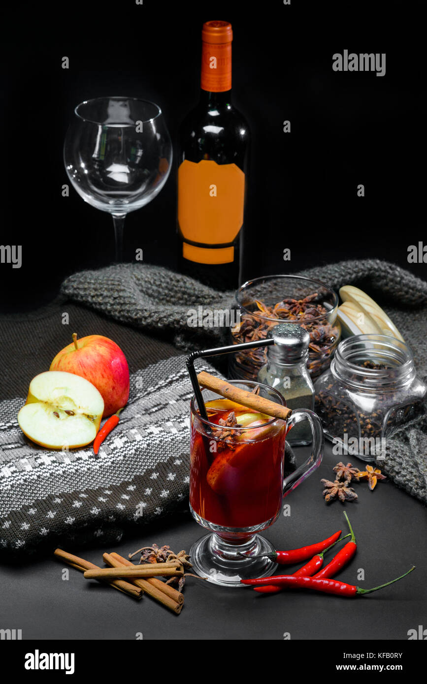 Mulled wine on a dark background Stock Photo