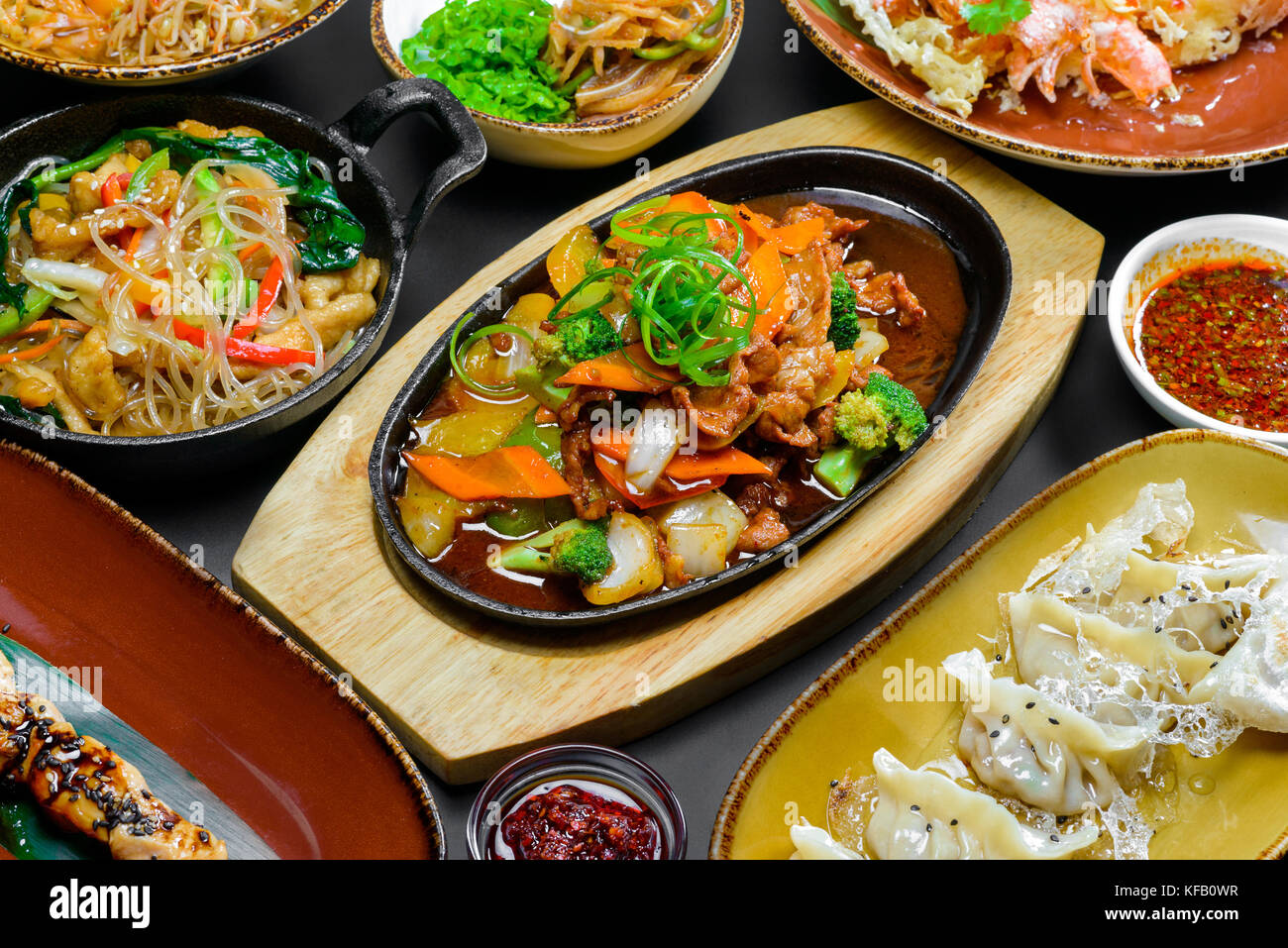 Korean meat on a wooden cutting board Stock Photo