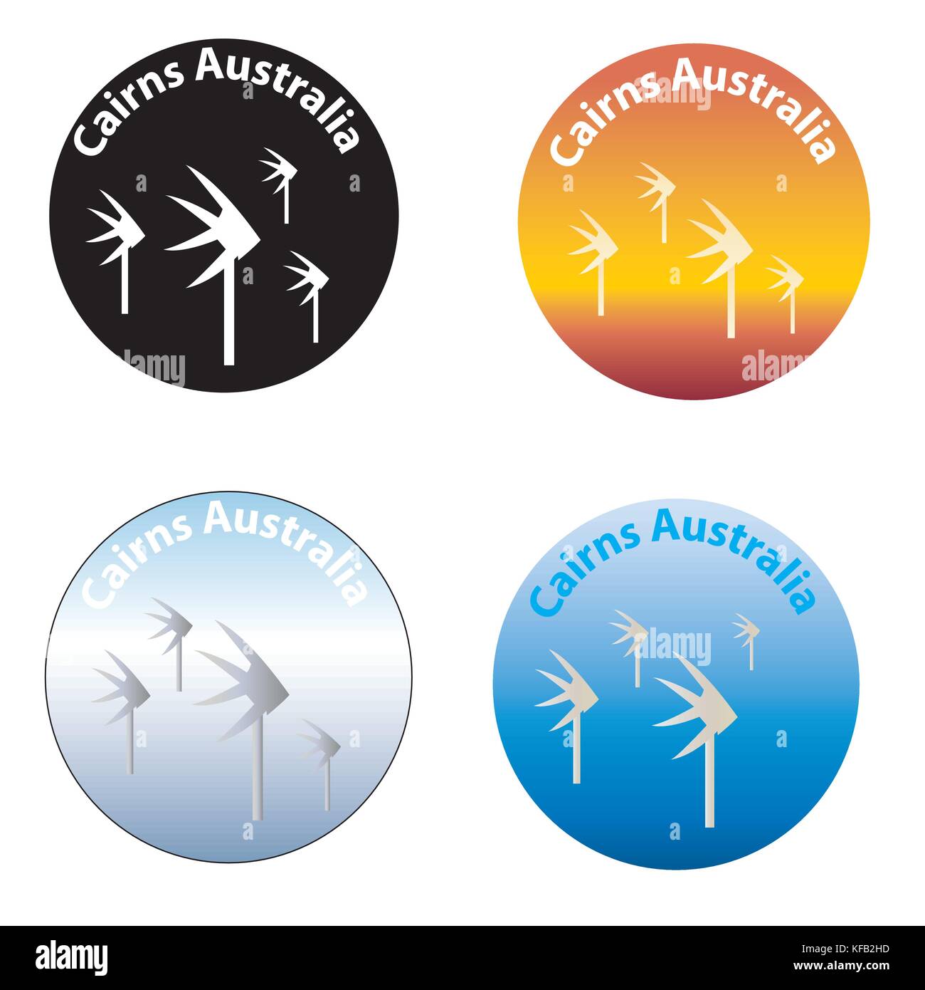 set of 4 round icon of depicting Cairns Australia Stock Vector