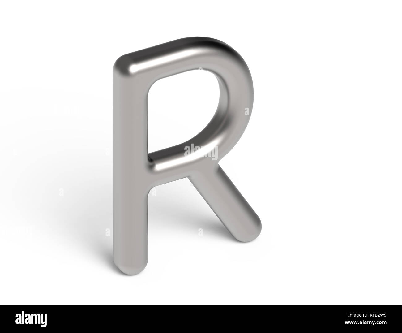 3D render metallic alphabet R, thin and glossy silver 3D font design ...