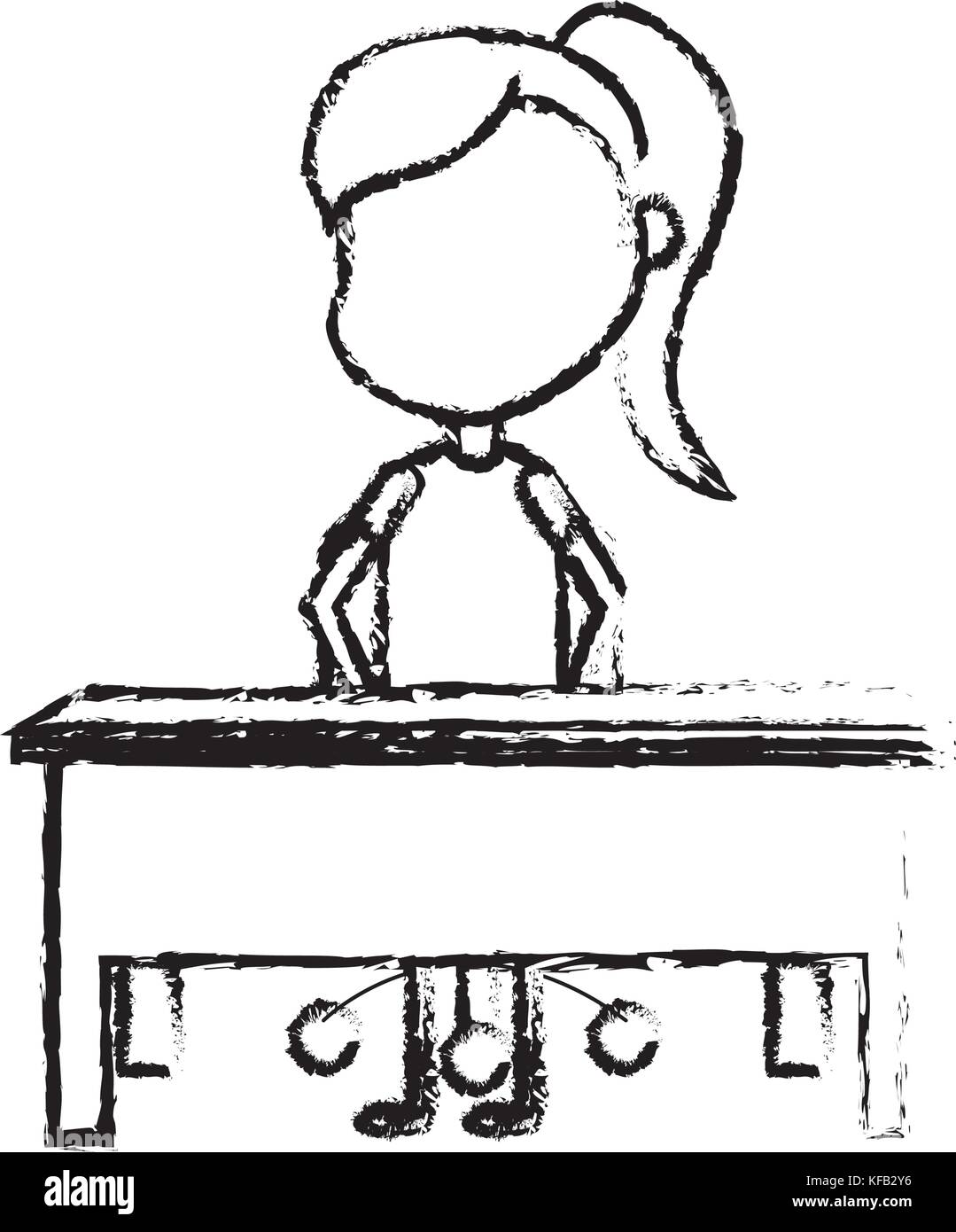 Figure Girl Student Sitting In The Wood Desk Stock Vector Art