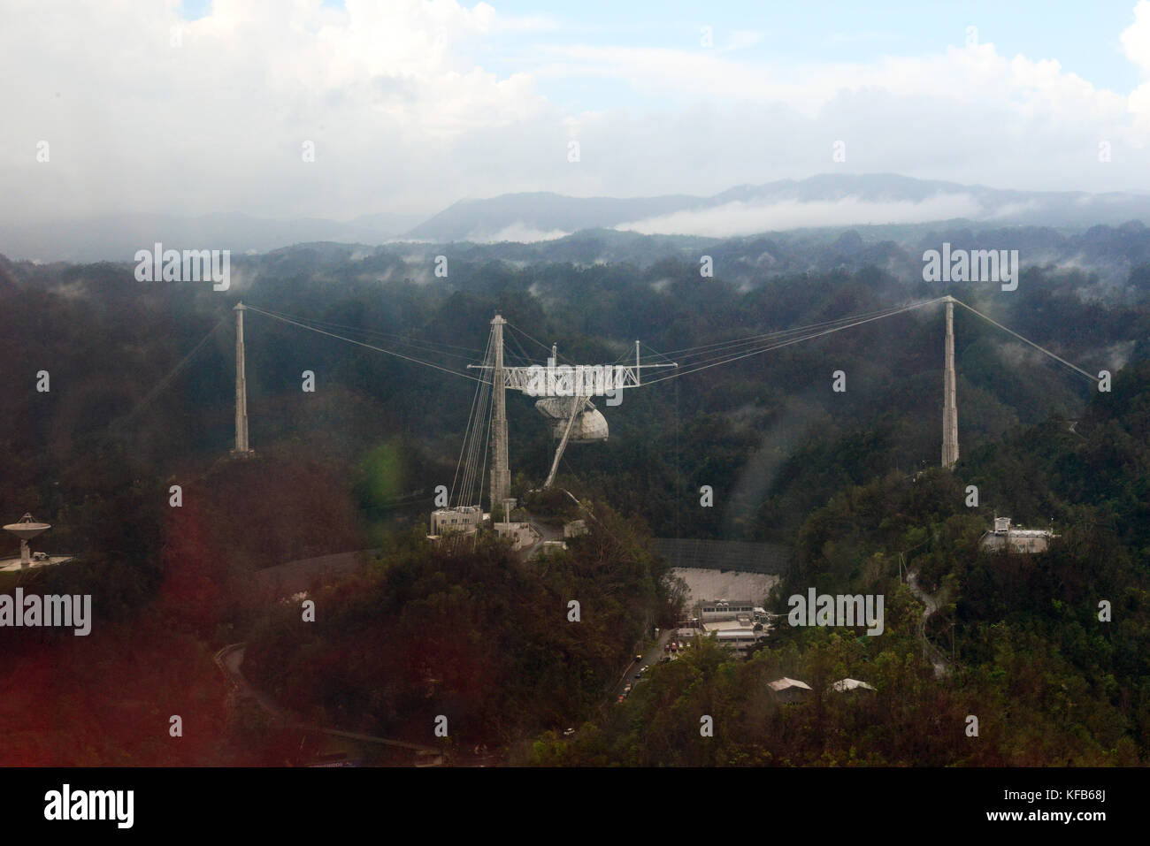 Aerial view of the Arecibo Observatory in the aftermath of Hurricane Maria October 16, 2017 in Arecibo, Puerto Rico.   (photo by David Micallef via Planetpix) Stock Photo