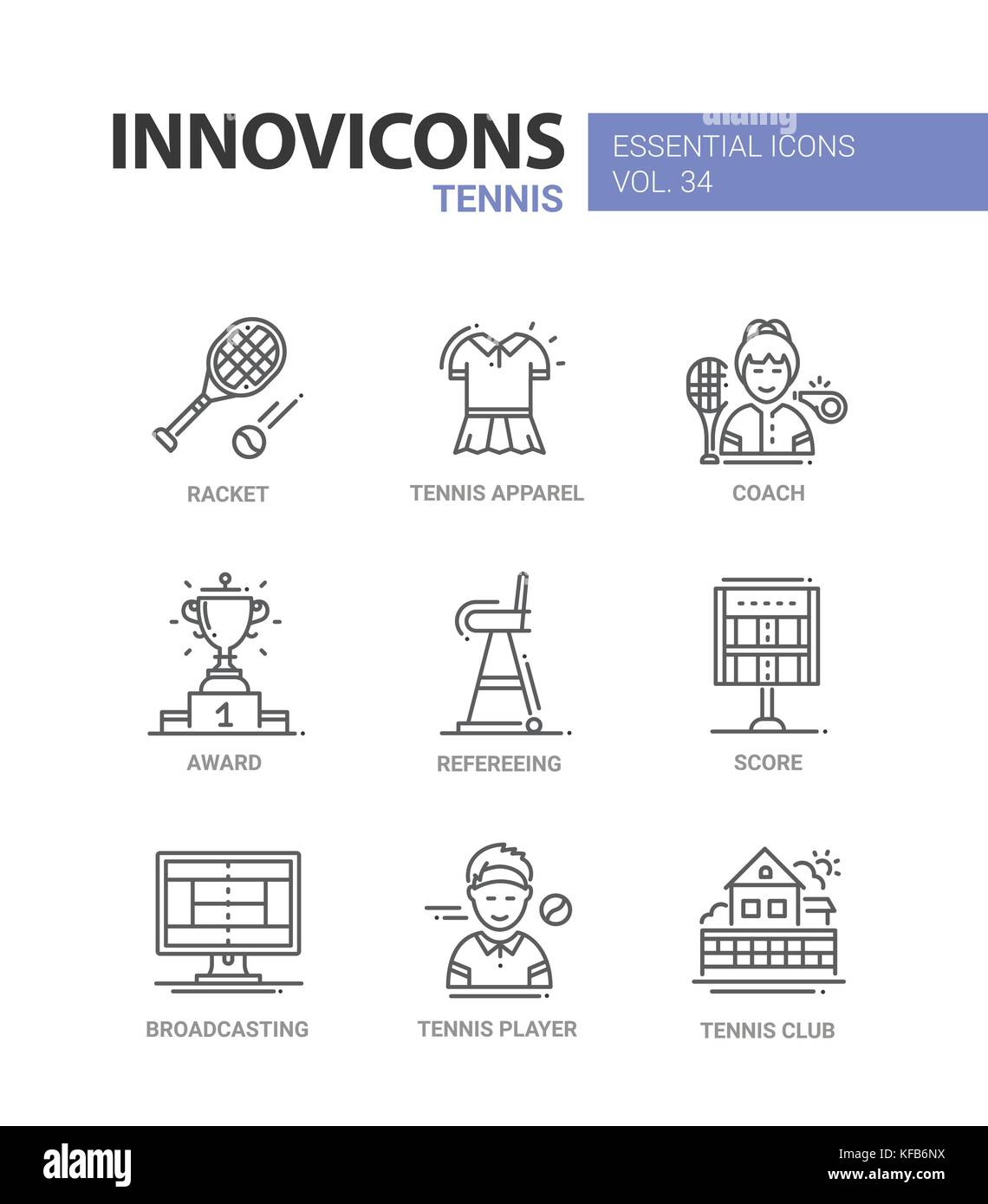 Tennis - modern vector black and white line design icons set. Racket ...