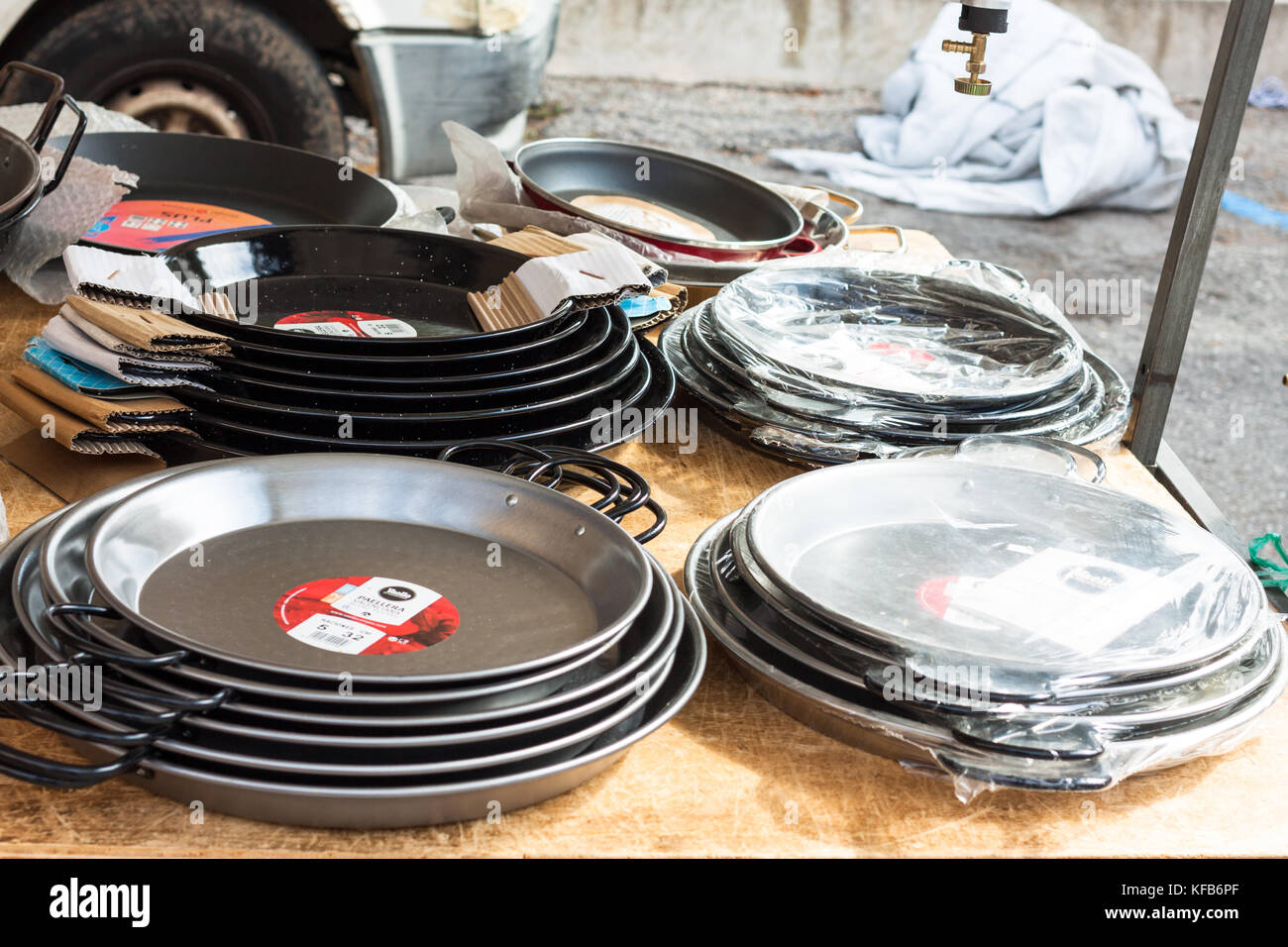 Traditional frying pans for paella (called paellas or paelleras) for