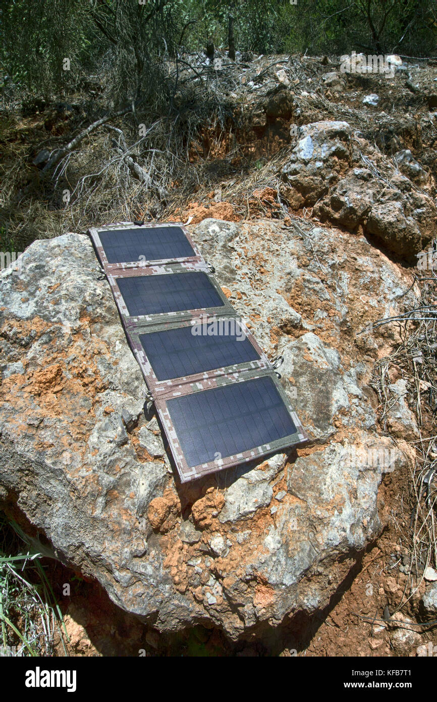 A set of portable solar panels used for camping Stock Photo Alamy