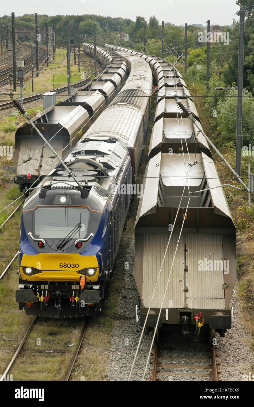 Direct Rail Services class 68 diesel locomotive 68030 waiting in Holgate sidings south of York station, UK. Stock Photo