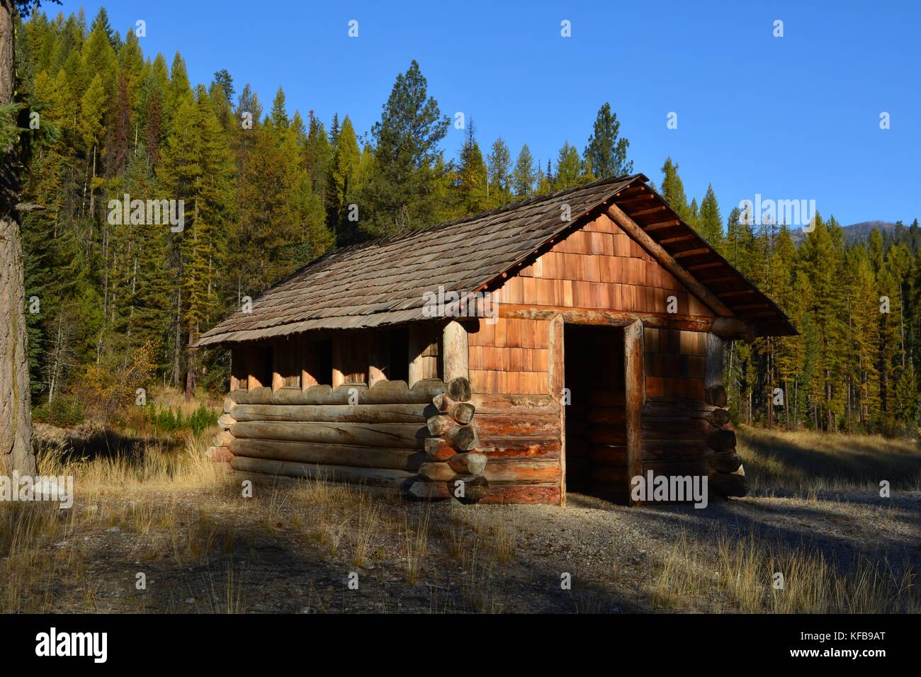 Restored Civilian Conservation Camp (CCC) cabin on the Sherman Pass Scenic Byway. Stock Photo