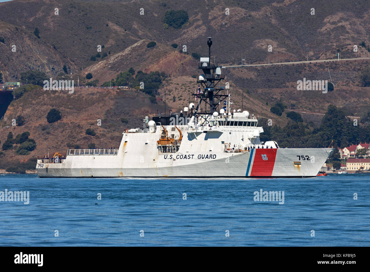 The USCG Legend class cutter Stratton (WMSL 752) on San Francisco Bay. The Stratton is the third of the Legend class cutters. Stock Photo