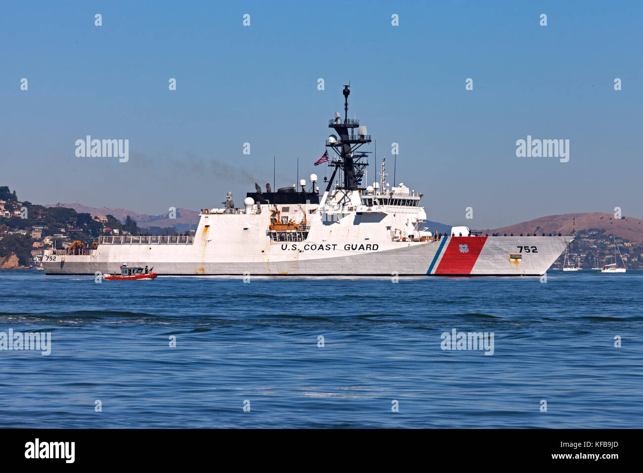 The USCG Legend class cutter Stratton (WMSL 752) on San Francisco Bay. The Stratton is the third of the Legend class cutters. Stock Photo