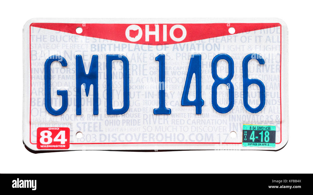 Ohio license plate; vehicle registration number. Ohio number plate. Stock Photo