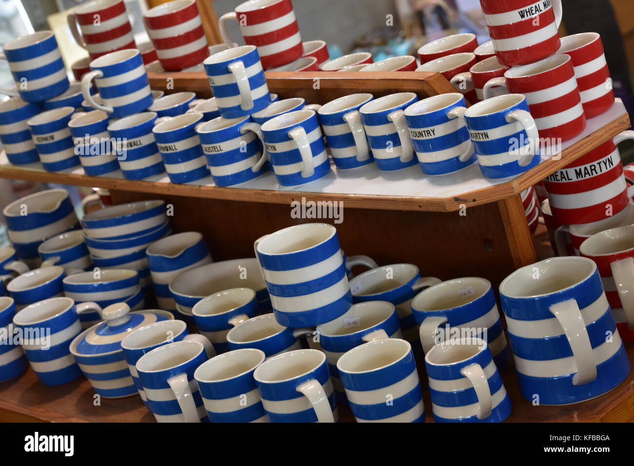 T G Green Cornish pottery traditional blue and white and red and white