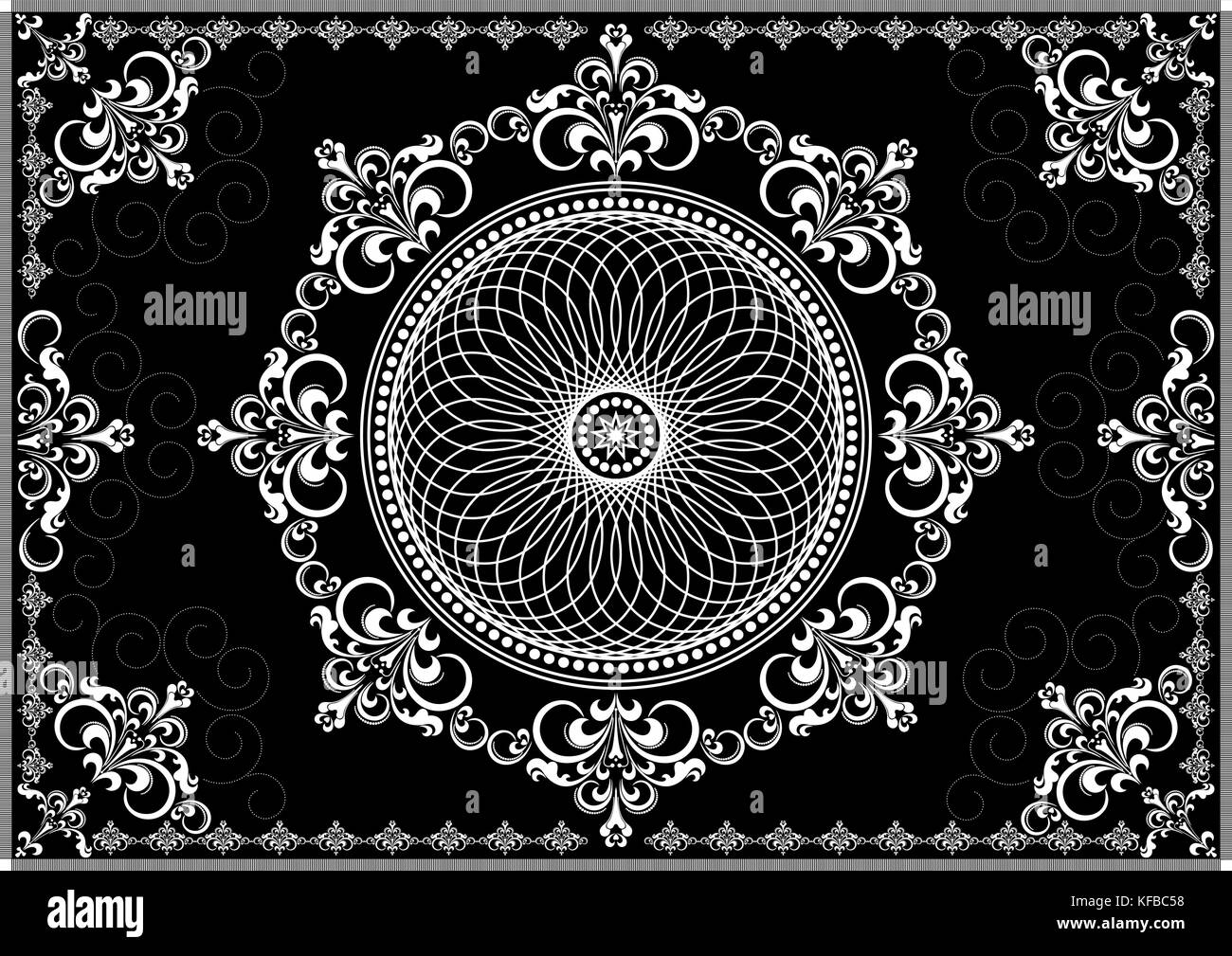 Vintage frame with white luxury ornament on black background Stock Vector