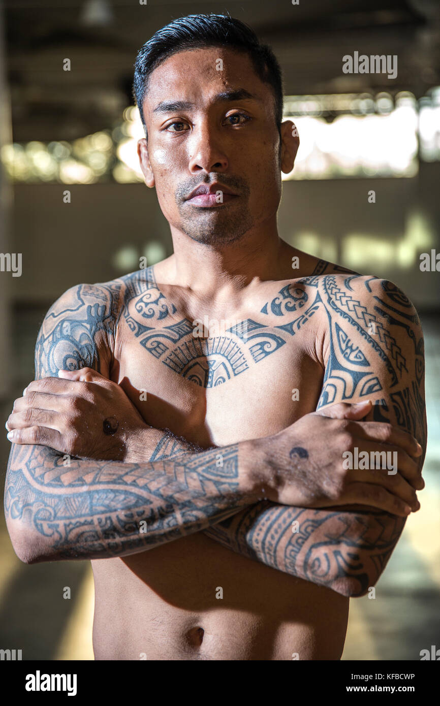 USA, Oahu, Hawaii, portrait of Jujitsu Martial Arts fighter OJ Marcos