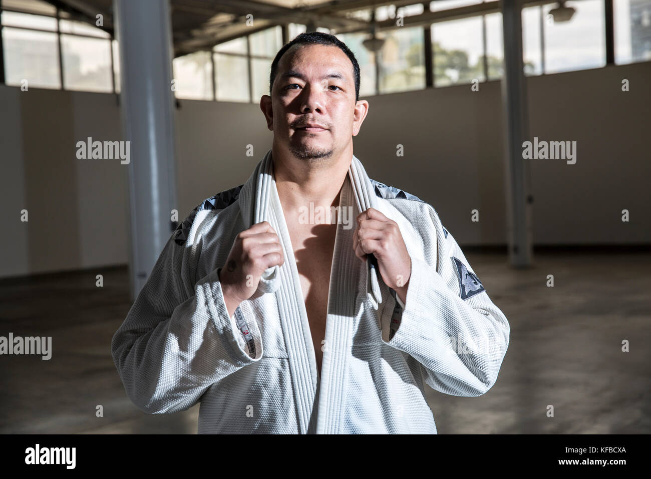 USA, Oahu, Hawaii, portrait of Jujitsu Martial Arts fighter Keith Chang