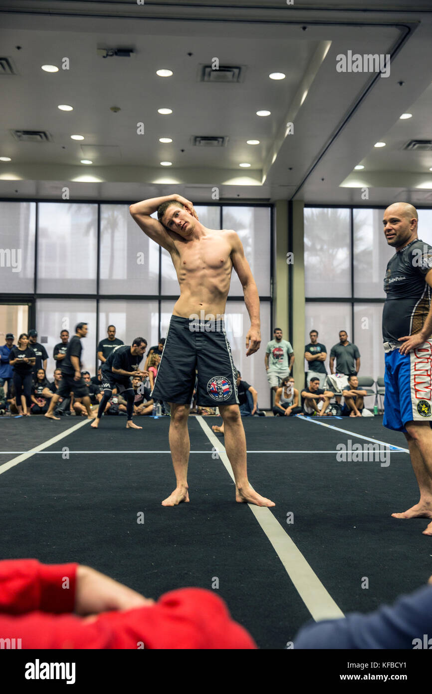USA, Oahu, Hawaii, Jujitsu Martial Arts fighter at the ICON grappling