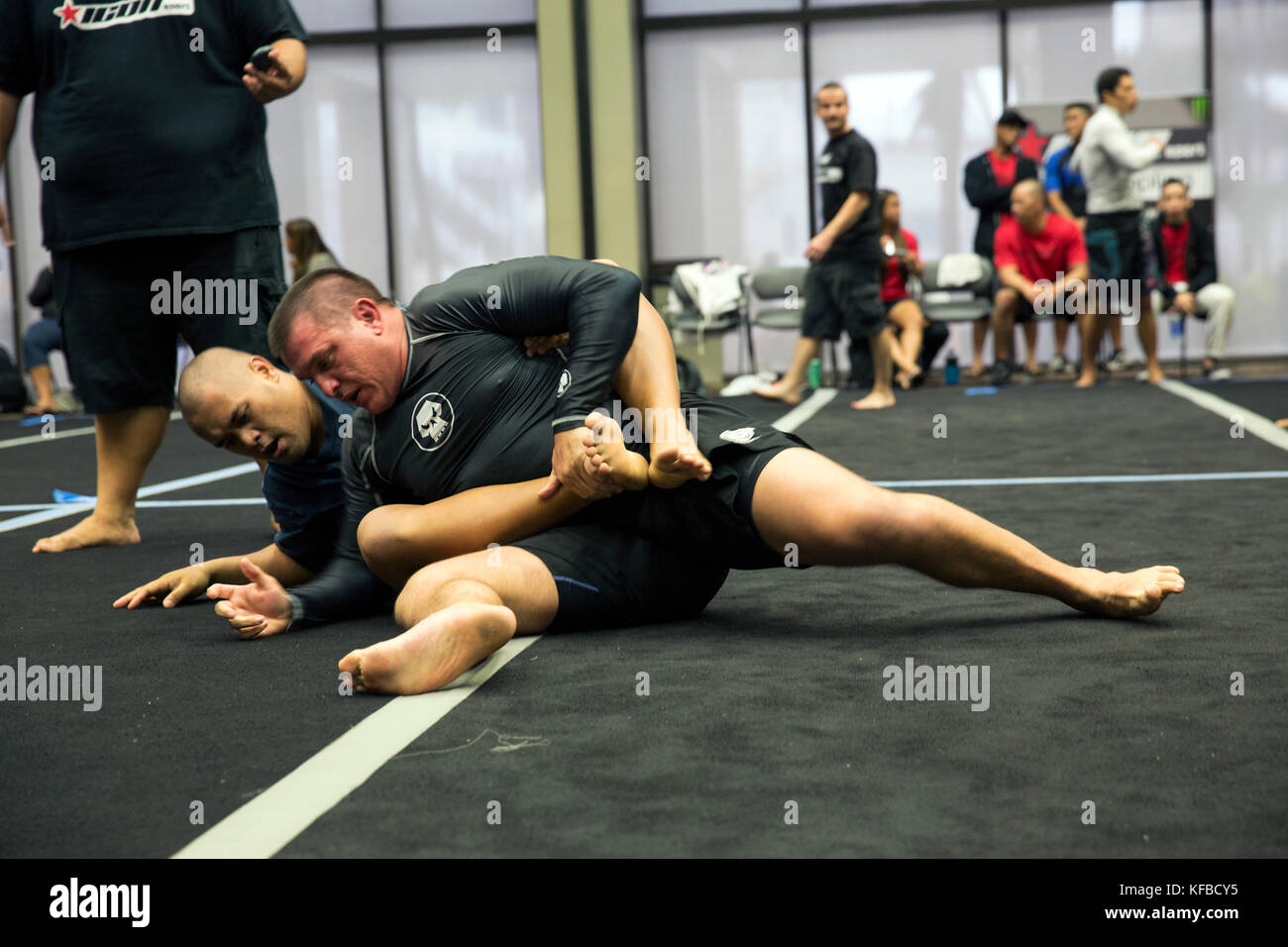 USA, Oahu, Hawaii, Jujitsu Martial Arts fighters grapple at the ICON