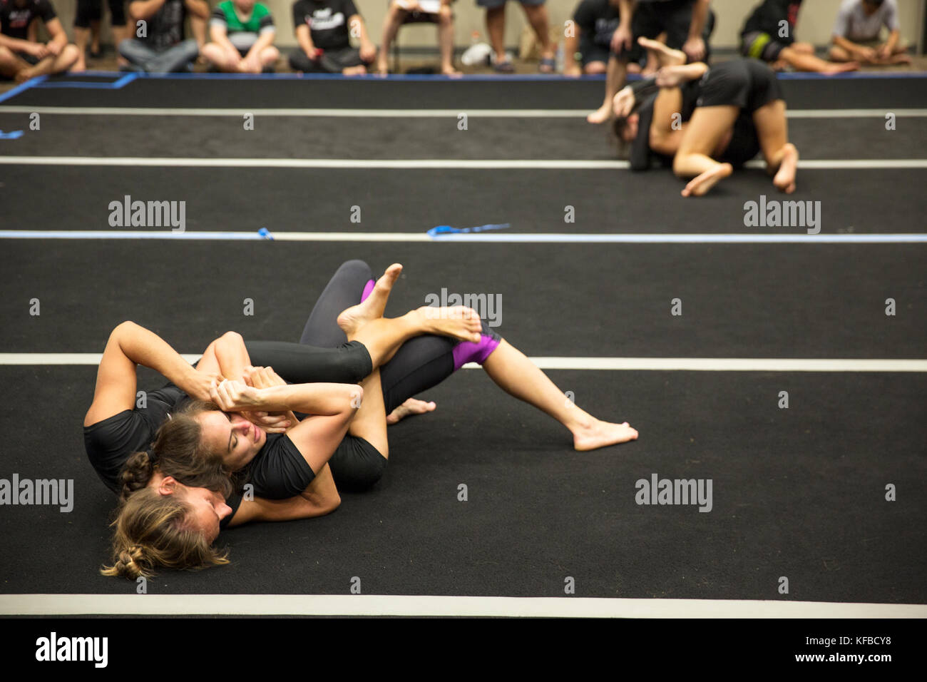USA, Oahu, Hawaii, Jujitsu Martial Arts fighters grapple at the ICON